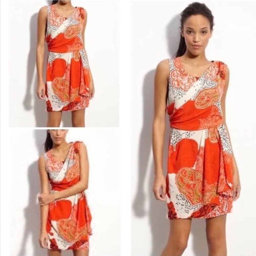 Julie Dillon Orange Asymmetrical Sundress Scoop Neck Sleeveless 100% Silk size 2